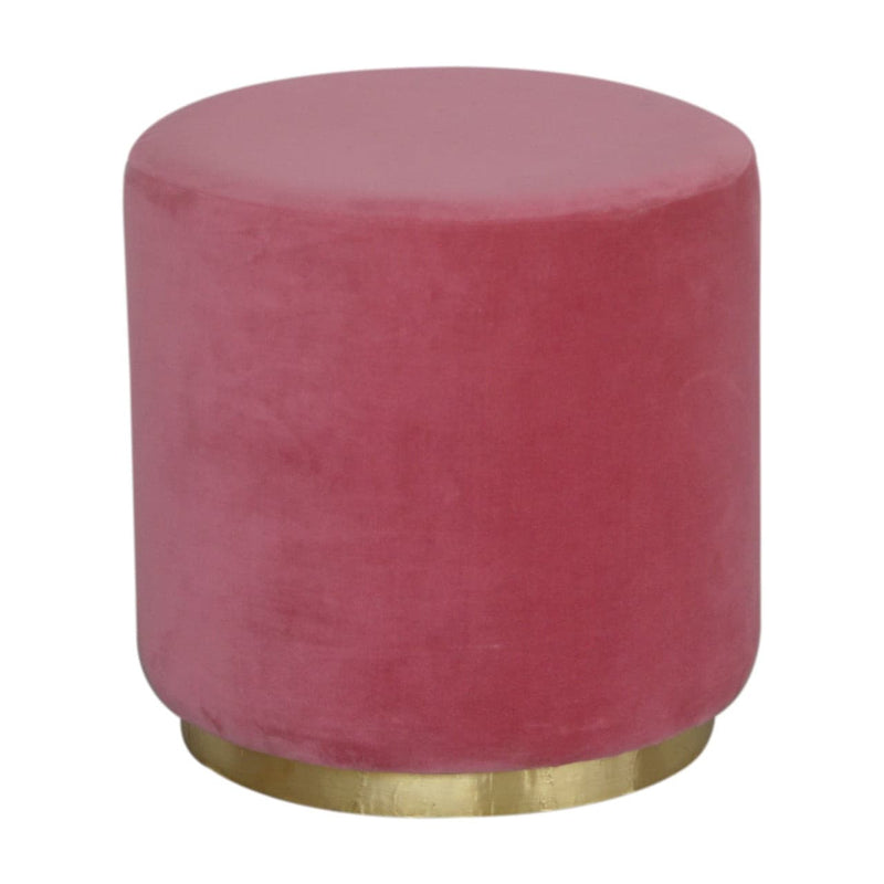 Large Pink Velvet Footstool with Gold Base-TrendGoat