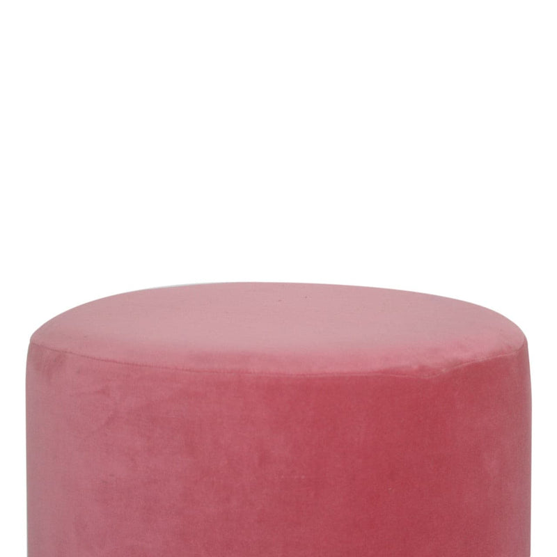 Large Pink Velvet Footstool with Gold Base-TrendGoat