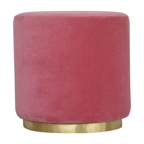 Large Pink Velvet Footstool with Gold Base-TrendGoat