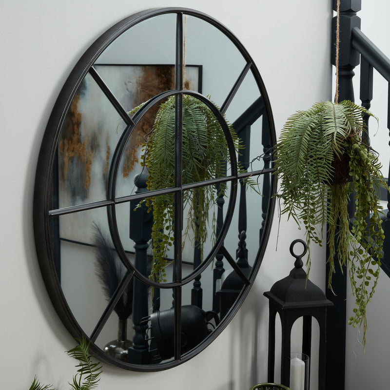 Large Round Metal Window Mirror In Black-TrendGoat