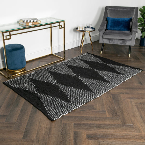 Lea Diamond Leather & Cotton Rug (3 sizes)-TrendGoat