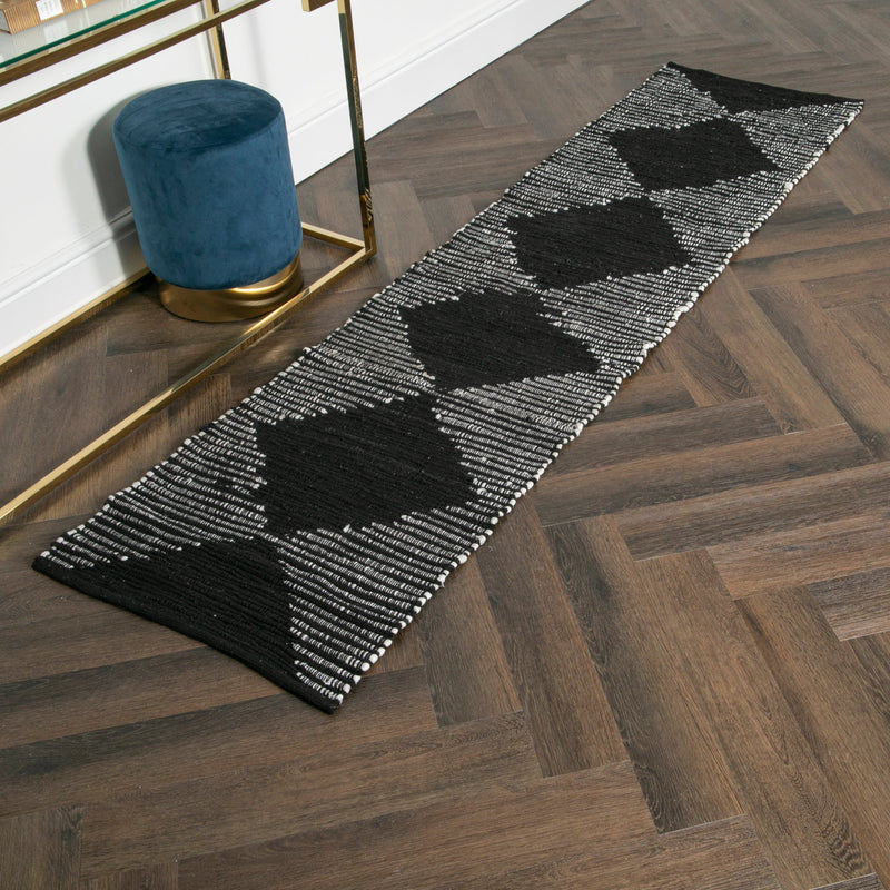 Lea Diamond Leather & Cotton Runner Rug (60 x 230cm)-TrendGoat