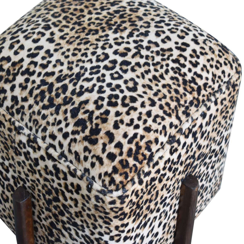 Leopard Print Footstool with Solid Wood Legs-TrendGoat