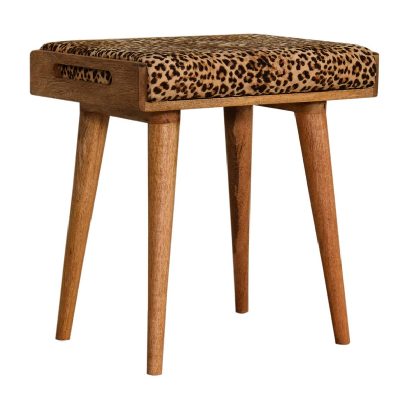 Leopard Velvet Tray Style Footstool-TrendGoat