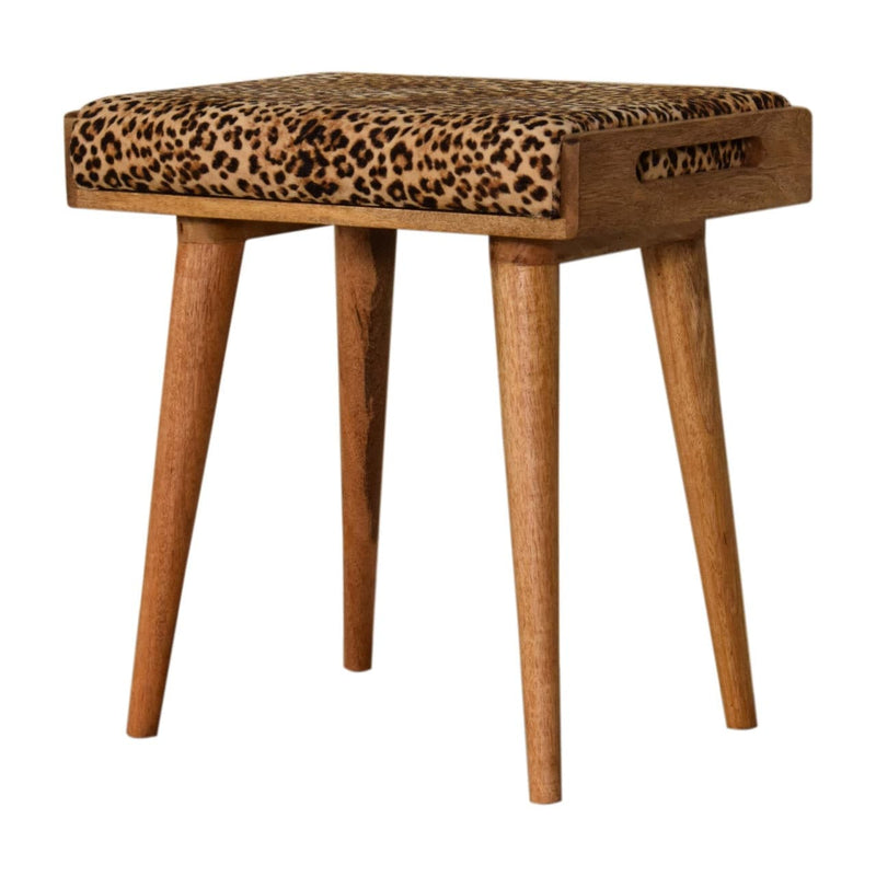 Leopard Velvet Tray Style Footstool-TrendGoat