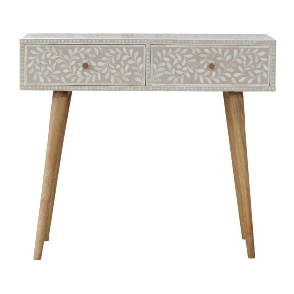 Light Taupe Floral Bone Inlay Console Table-TrendGoat