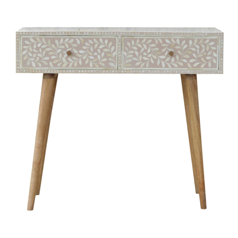 Light Taupe Floral Bone Inlay Console Table-TrendGoat