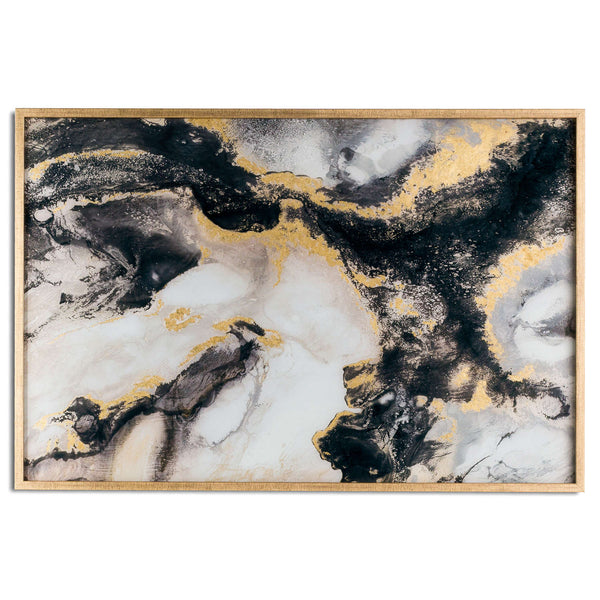 Marble Effect Black And Gold Glass Image In Gold Frame-TrendGoat