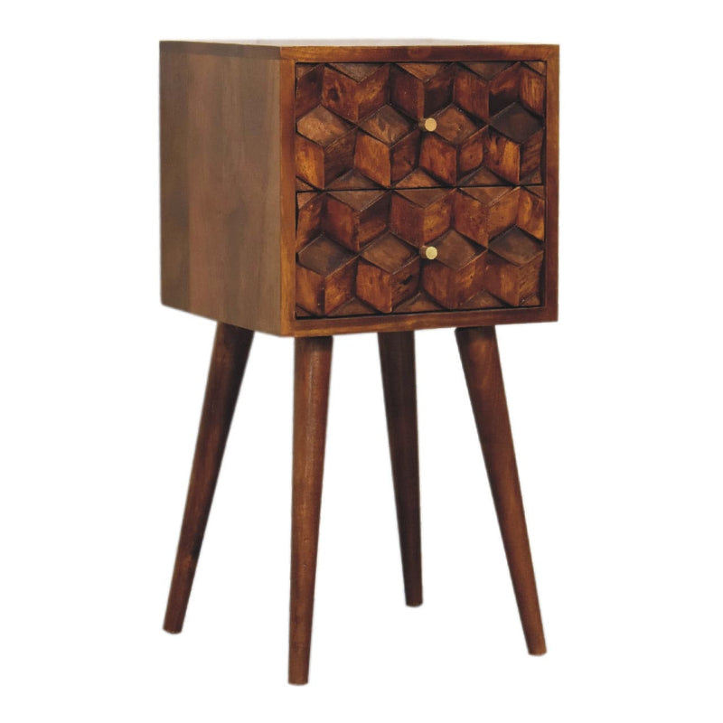 Mini Chestnut Cube Carved 2 Drawer Bedside-TrendGoat