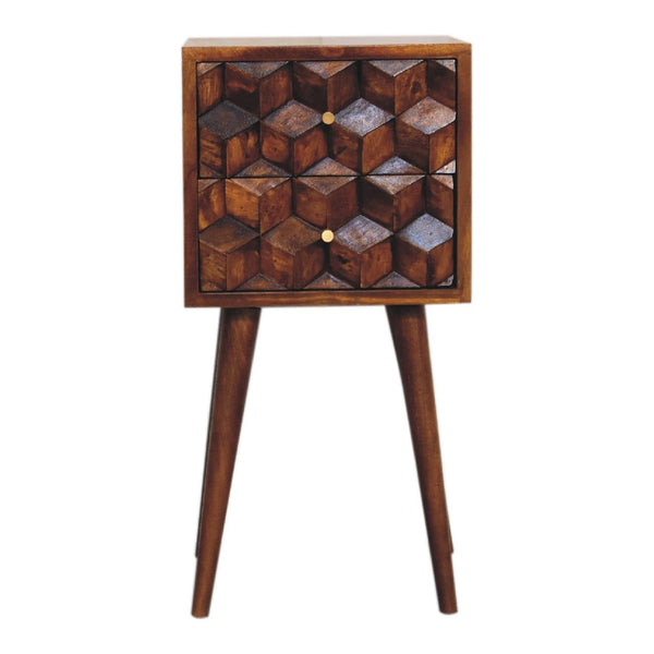 Mini Chestnut Cube Carved 2 Drawer Bedside-TrendGoat