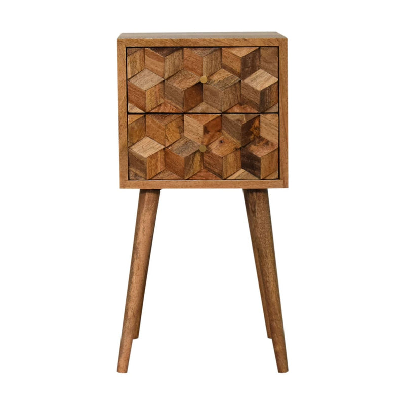 Mini Cube Carved 2 Drawer Bedside-TrendGoat