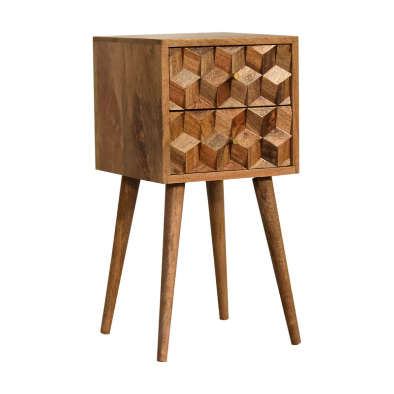 Mini Cube Carved 2 Drawer Bedside-TrendGoat