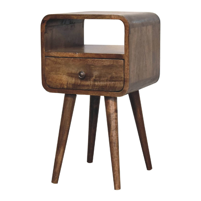 Mini Curved Grey Washed Bedside with Open Slot-TrendGoat