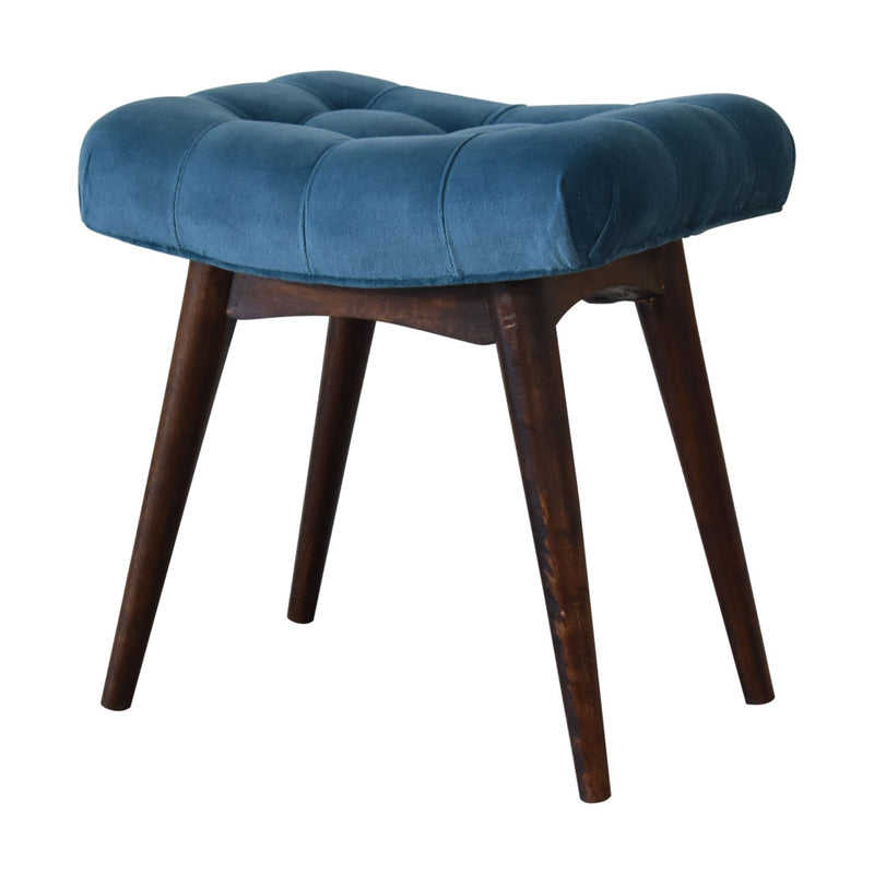 Mini Teal Cotton Velvet Curved Bench-TrendGoat