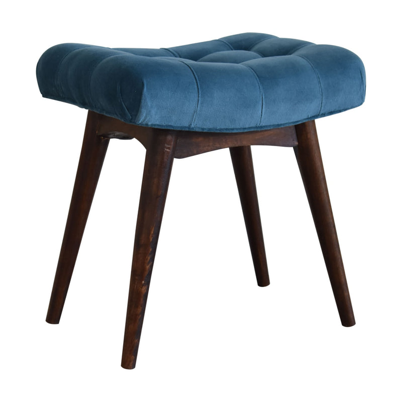 Mini Teal Cotton Velvet Curved Bench-TrendGoat