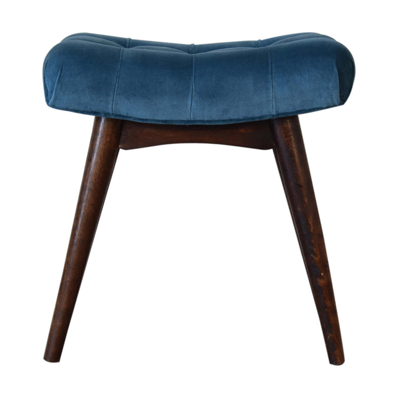 Mini Teal Cotton Velvet Curved Bench-TrendGoat