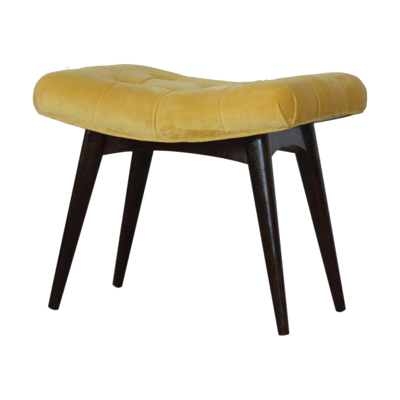 Mustard Cotton Velvet Curved Bench-TrendGoat