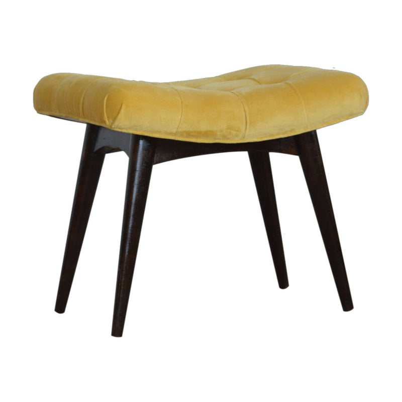 Mustard Cotton Velvet Curved Bench-TrendGoat