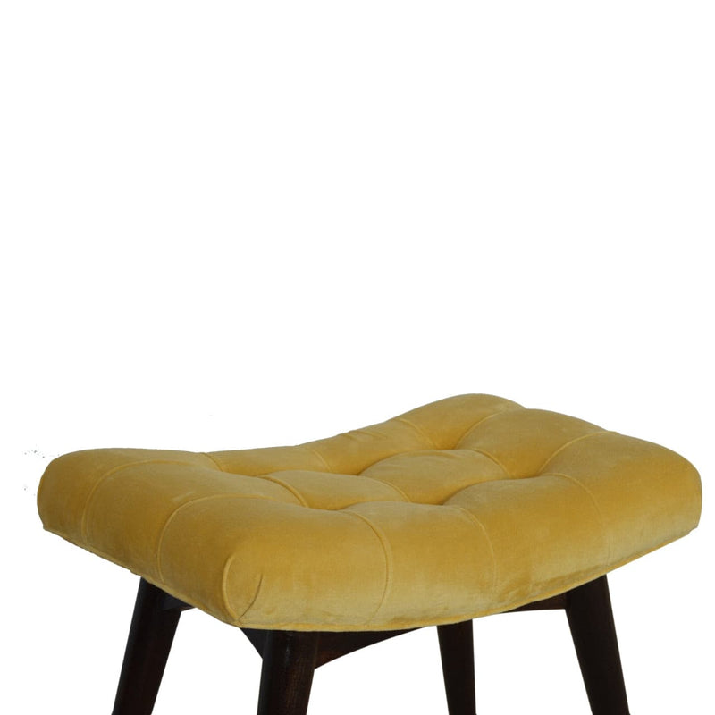 Mustard Cotton Velvet Curved Bench-TrendGoat