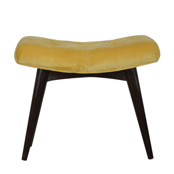 Mustard Cotton Velvet Curved Bench-TrendGoat