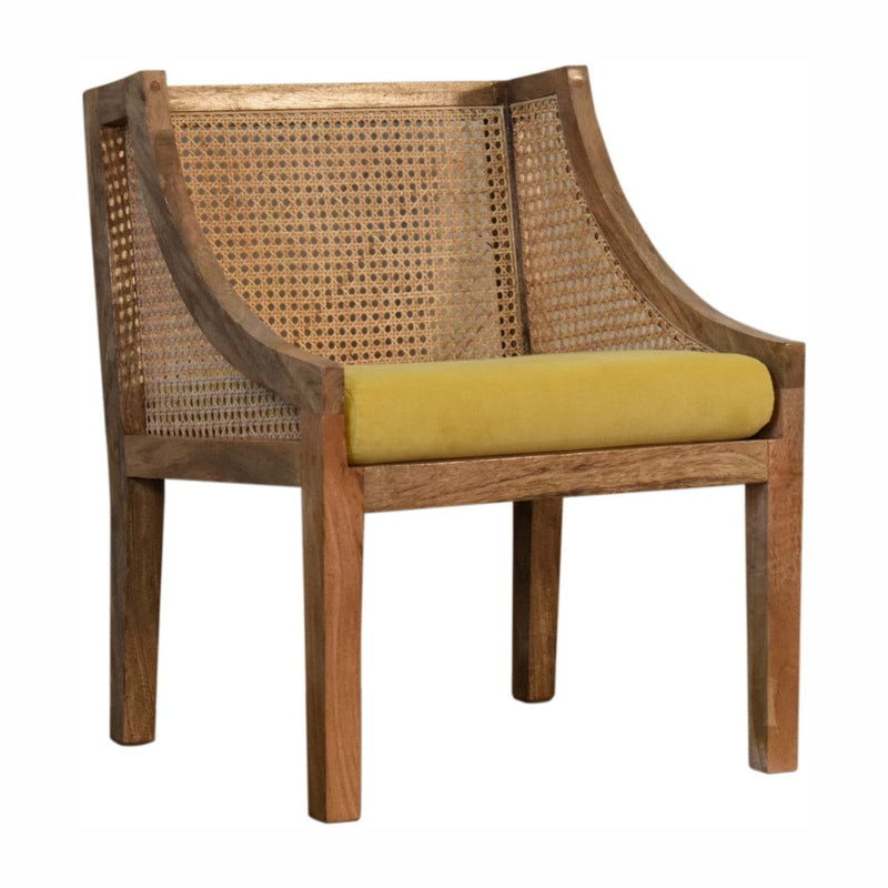 Mustard Cotton Velvet Rattan Chair-TrendGoat