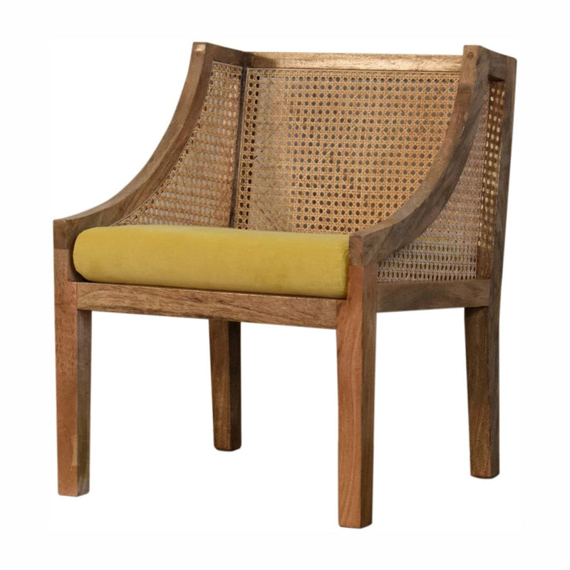 Mustard Cotton Velvet Rattan Chair-TrendGoat