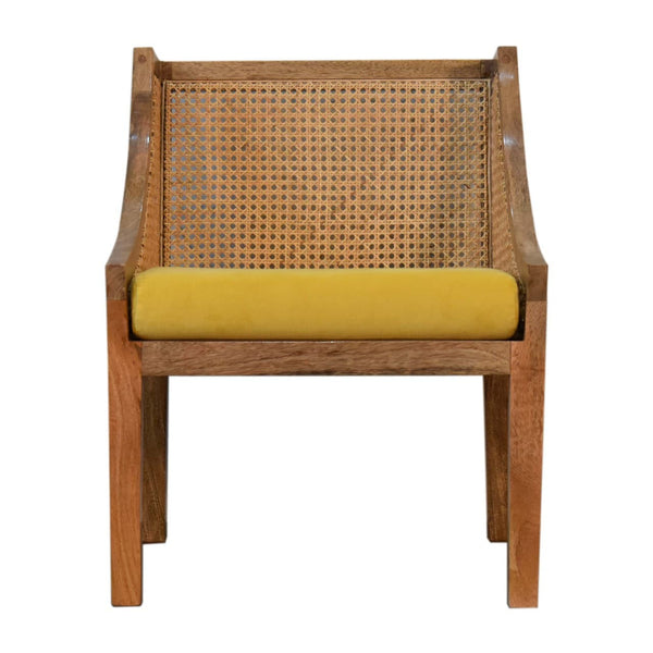 Mustard Cotton Velvet Rattan Chair-TrendGoat