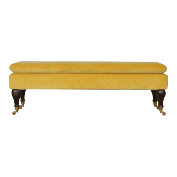 Mustard Velvet Bench with Castor Legs-TrendGoat