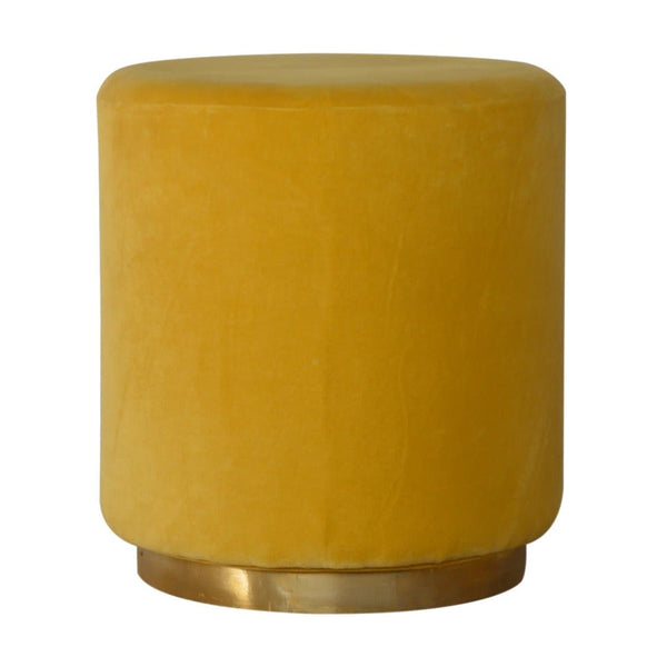 Mustard Velvet Footstool with Gold Base-TrendGoat