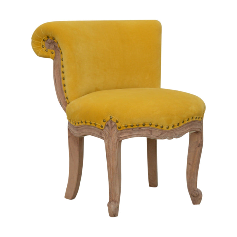 Mustard Velvet Studded Chair-TrendGoat