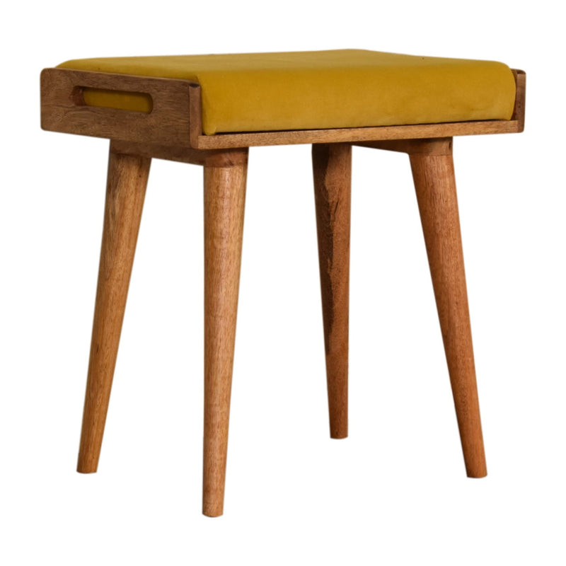 Mustard Velvet Tray Style Footstool-TrendGoat