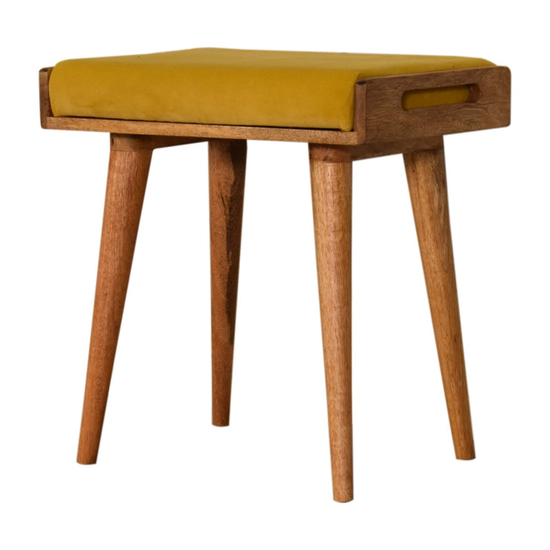 Mustard Velvet Tray Style Footstool-TrendGoat