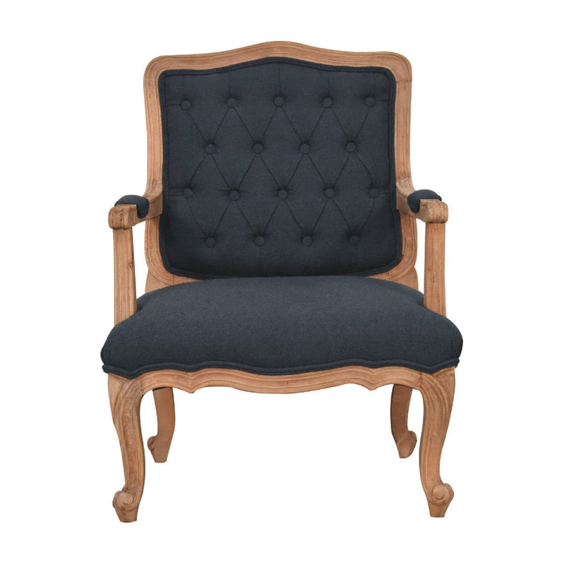 Navy Blue Linen French Style Armchair-TrendGoat