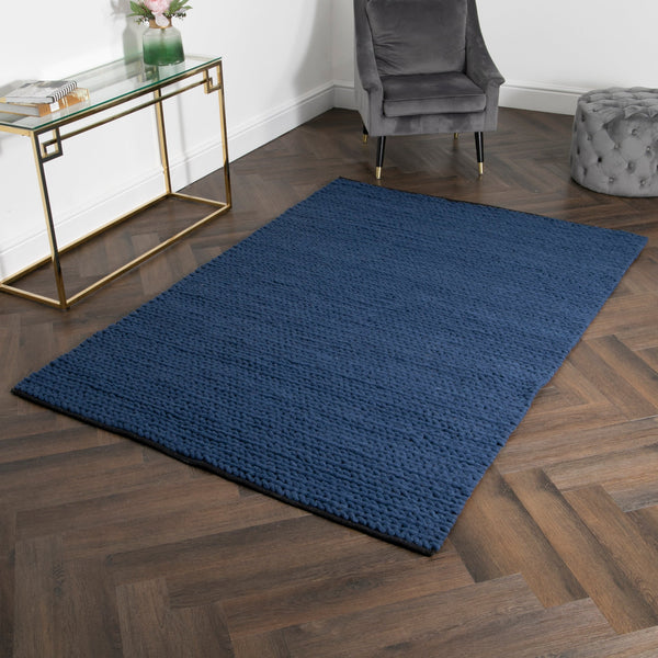 Navy Knitted Large Rug (3 sizes)-TrendGoat