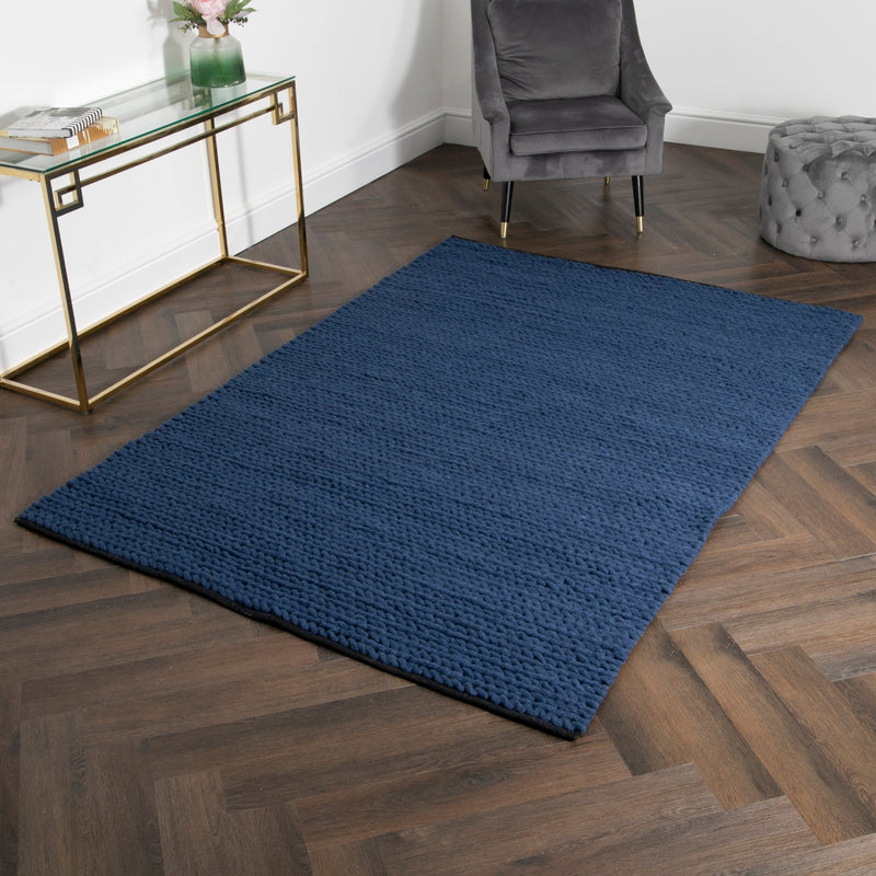 Navy Knitted Large Rug (3 sizes)-TrendGoat