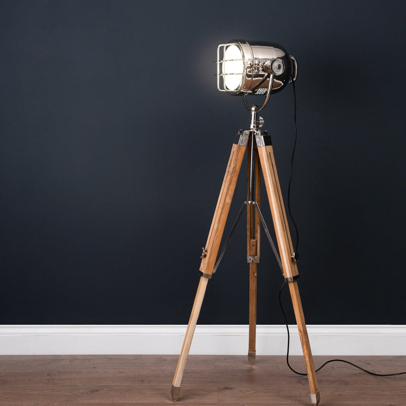 Nickel Industrial Spotlight Tripod Lamp-TrendGoat