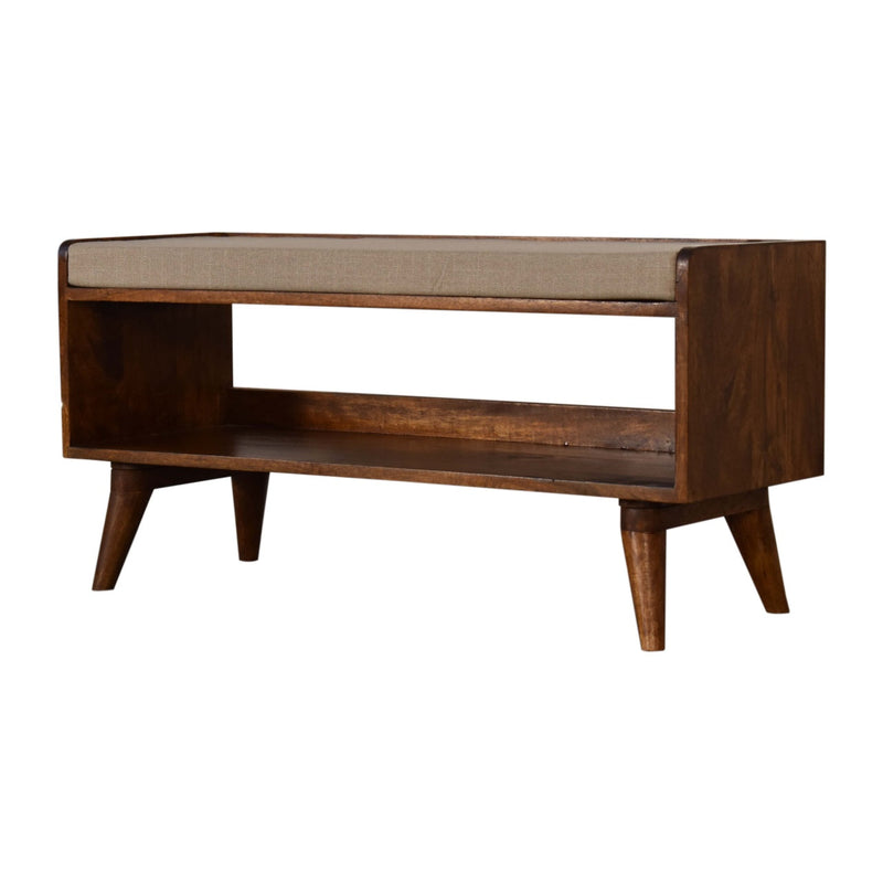 Nordic Chestnut Finish Storage Bench with Seat Pad-TrendGoat