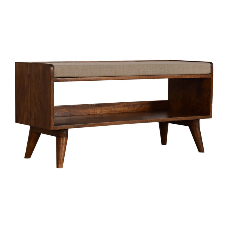 Nordic Chestnut Finish Storage Bench with Seat Pad-TrendGoat