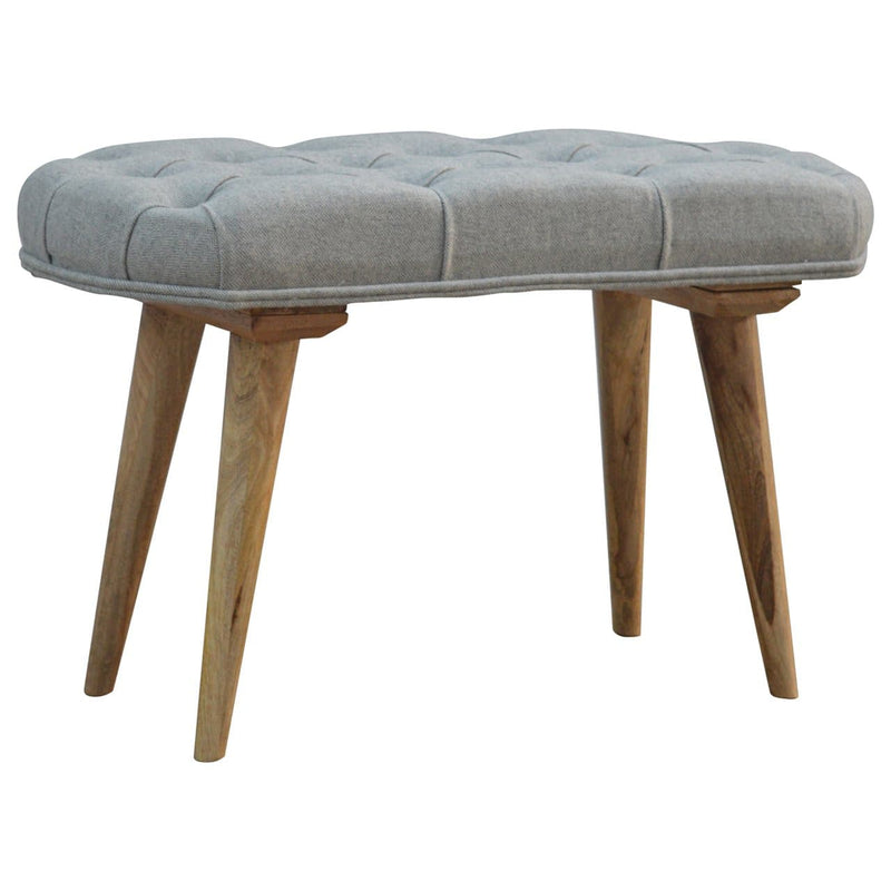 Nordic Style Bench with Deep Buttoned Grey Tweed Top-TrendGoat