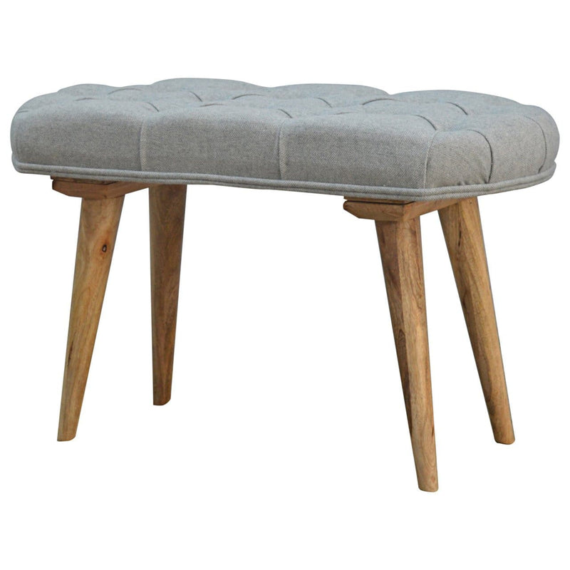 Nordic Style Bench with Deep Buttoned Grey Tweed Top-TrendGoat