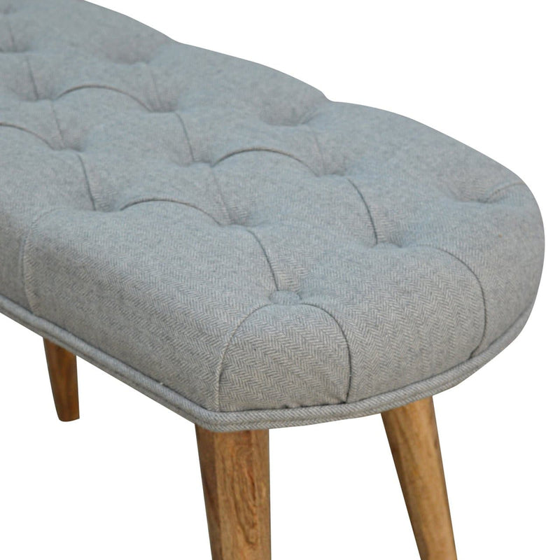 Nordic Style Bench with Deep Buttoned Grey Tweed Top-TrendGoat