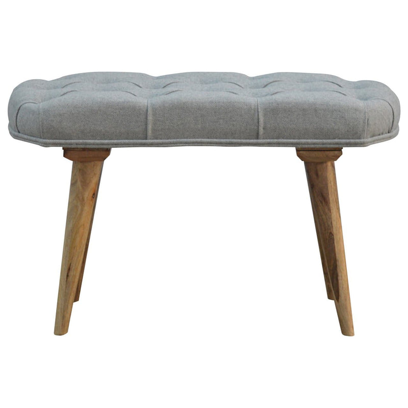 Nordic Style Bench with Deep Buttoned Grey Tweed Top-TrendGoat