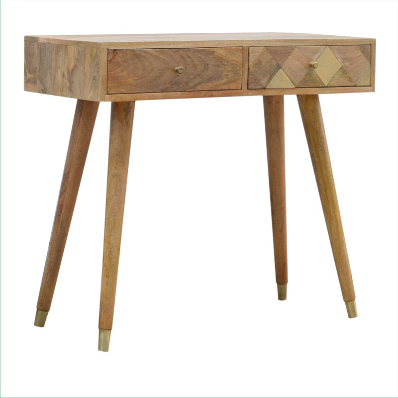 Oak-ish Gold Brass Inlay Console Table-TrendGoat