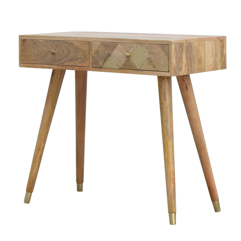 Oak-ish Gold Brass Inlay Console Table-TrendGoat