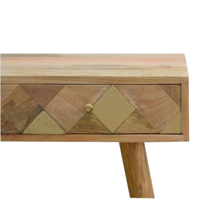 Oak-ish Gold Brass Inlay Console Table-TrendGoat