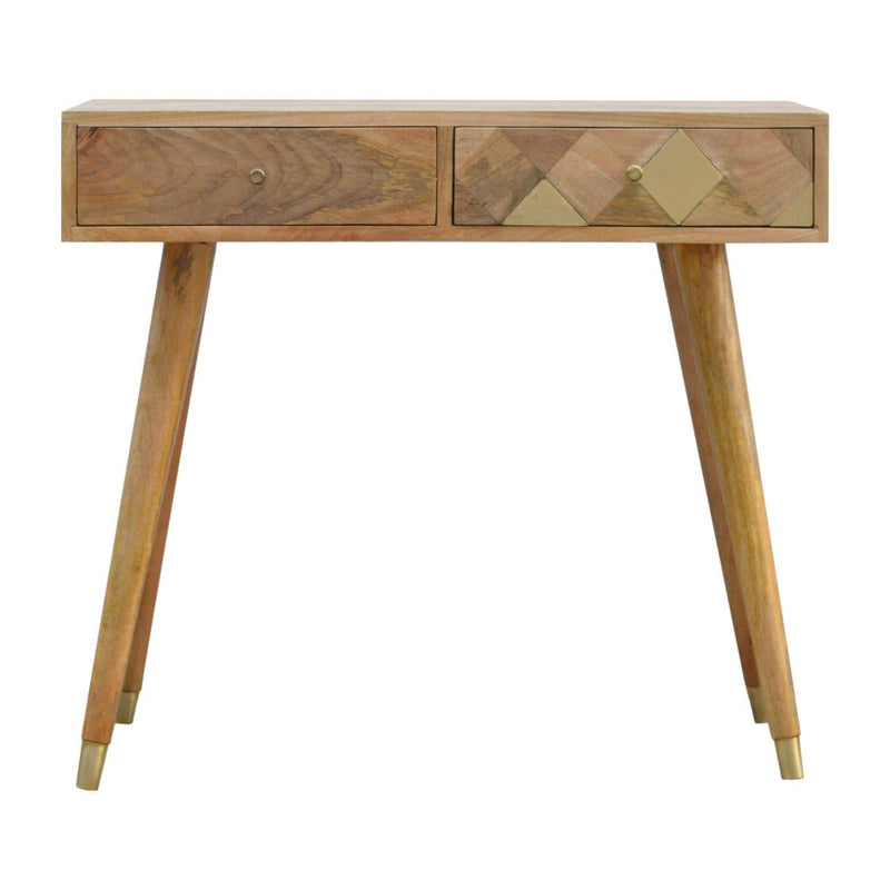 Oak-ish Gold Brass Inlay Console Table-TrendGoat