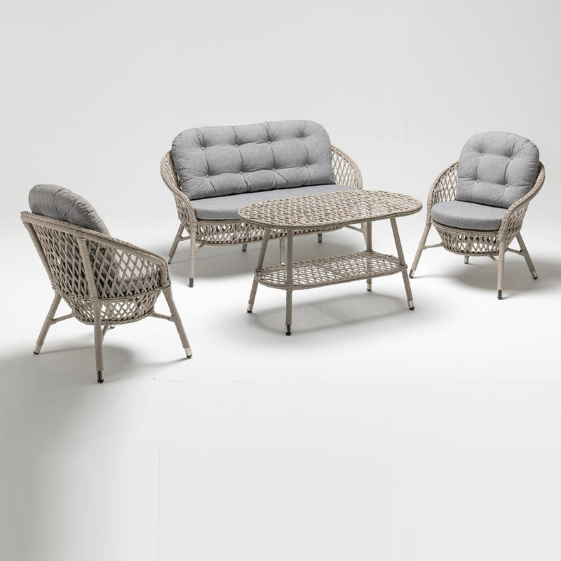 Oleander Rattan 4-Seat Garden Lounging Table & Armchairs Set-TrendGoat