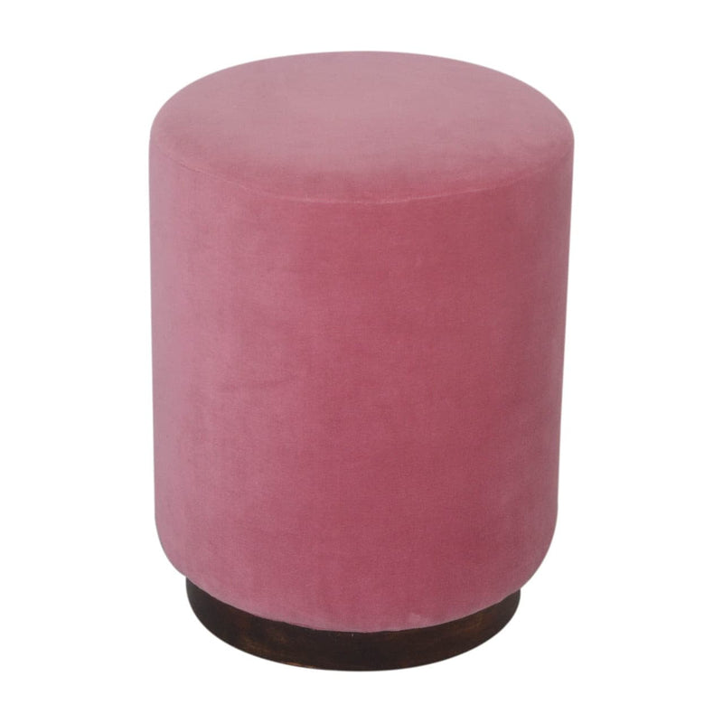 Pink Velvet Footstool with Wooden Base-TrendGoat