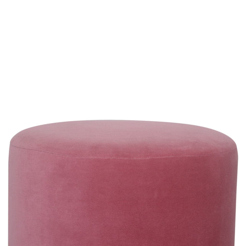 Pink Velvet Footstool with Wooden Base-TrendGoat