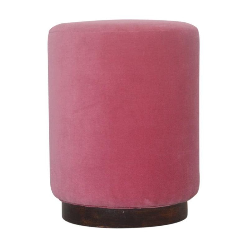 Pink Velvet Footstool with Wooden Base-TrendGoat